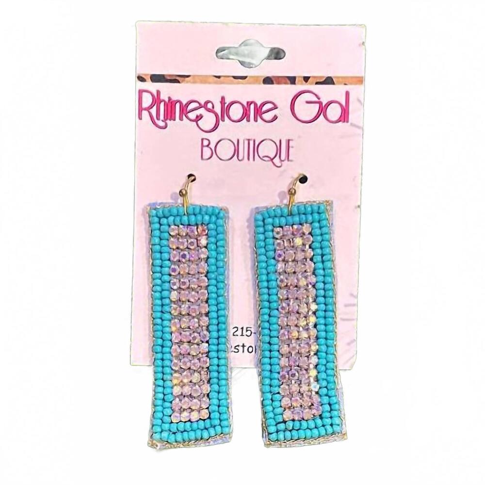 NEW SOPHIA COLLECTION women's rhinestone rectangle seed bead earrings in turquoi